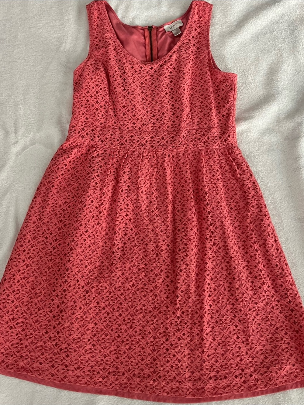LOFT Coral Lace Fit-and-Flare Dress